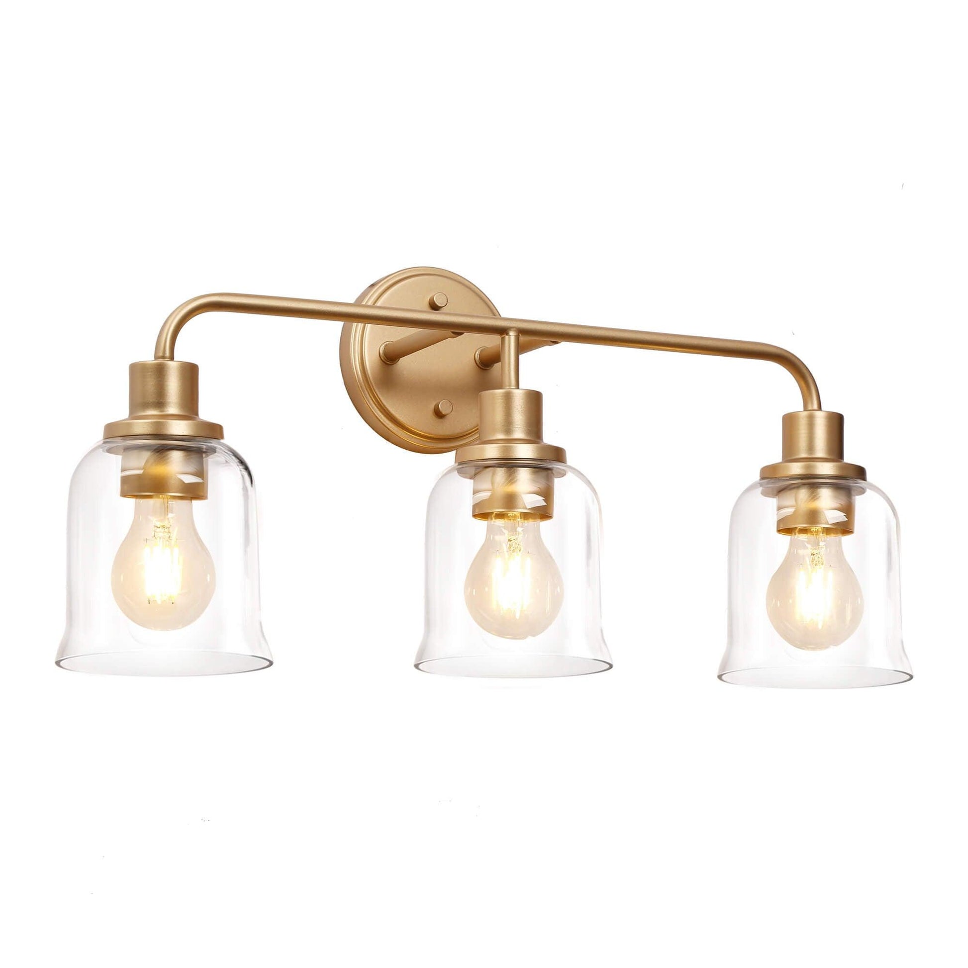 3-Light Modern Gold Glass Bathroom Vanity Lights - Belles Lighting