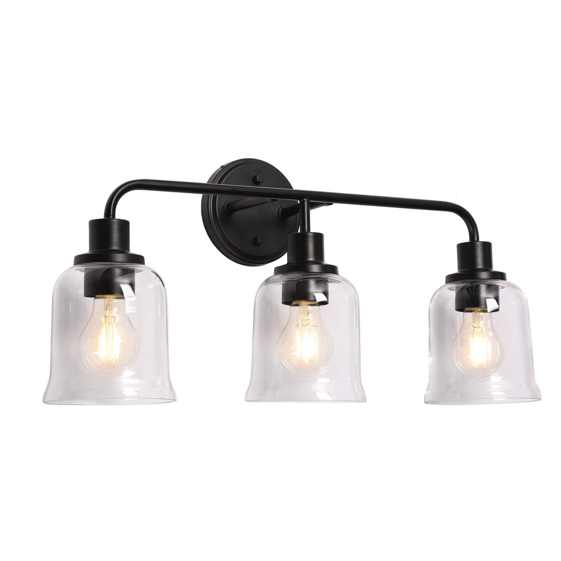 3-Light Modern Black Clear Glass Vanity Light - Belles Lighting