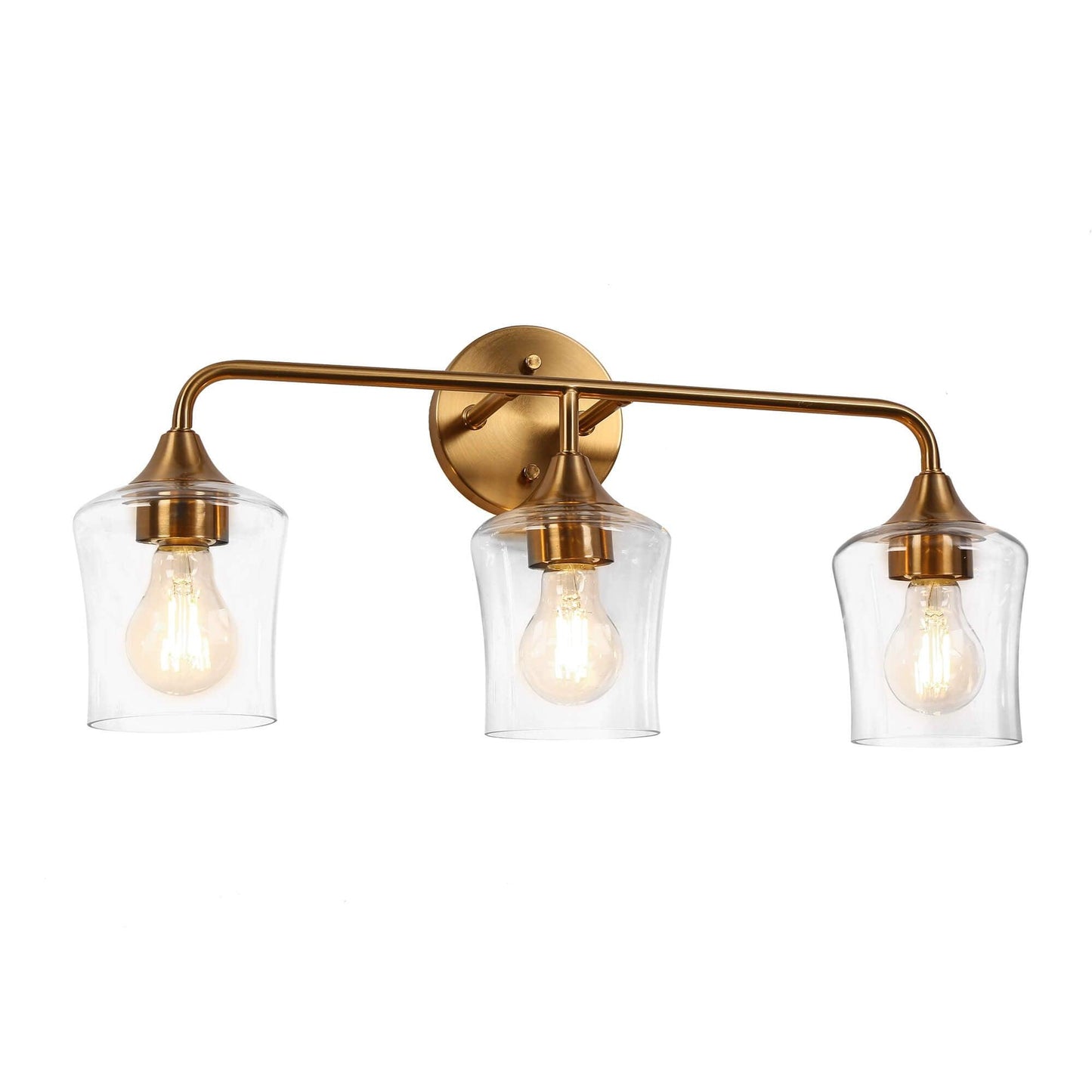 3-Light Brass Bath Vanity Lights Glass Wall Sconces - Belles Lighting