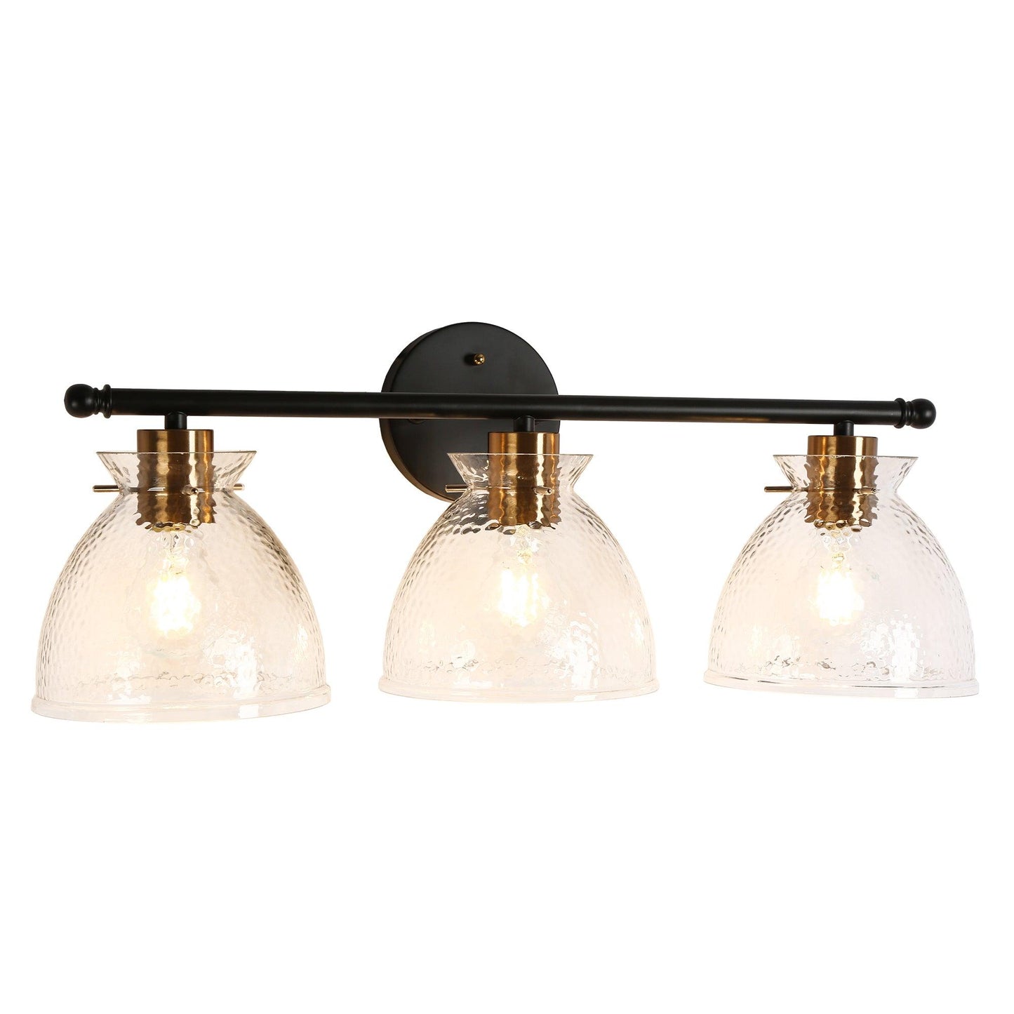 3-Light Black Gold Water Ripple Glass Bath Vanity Light - Belles Lighting