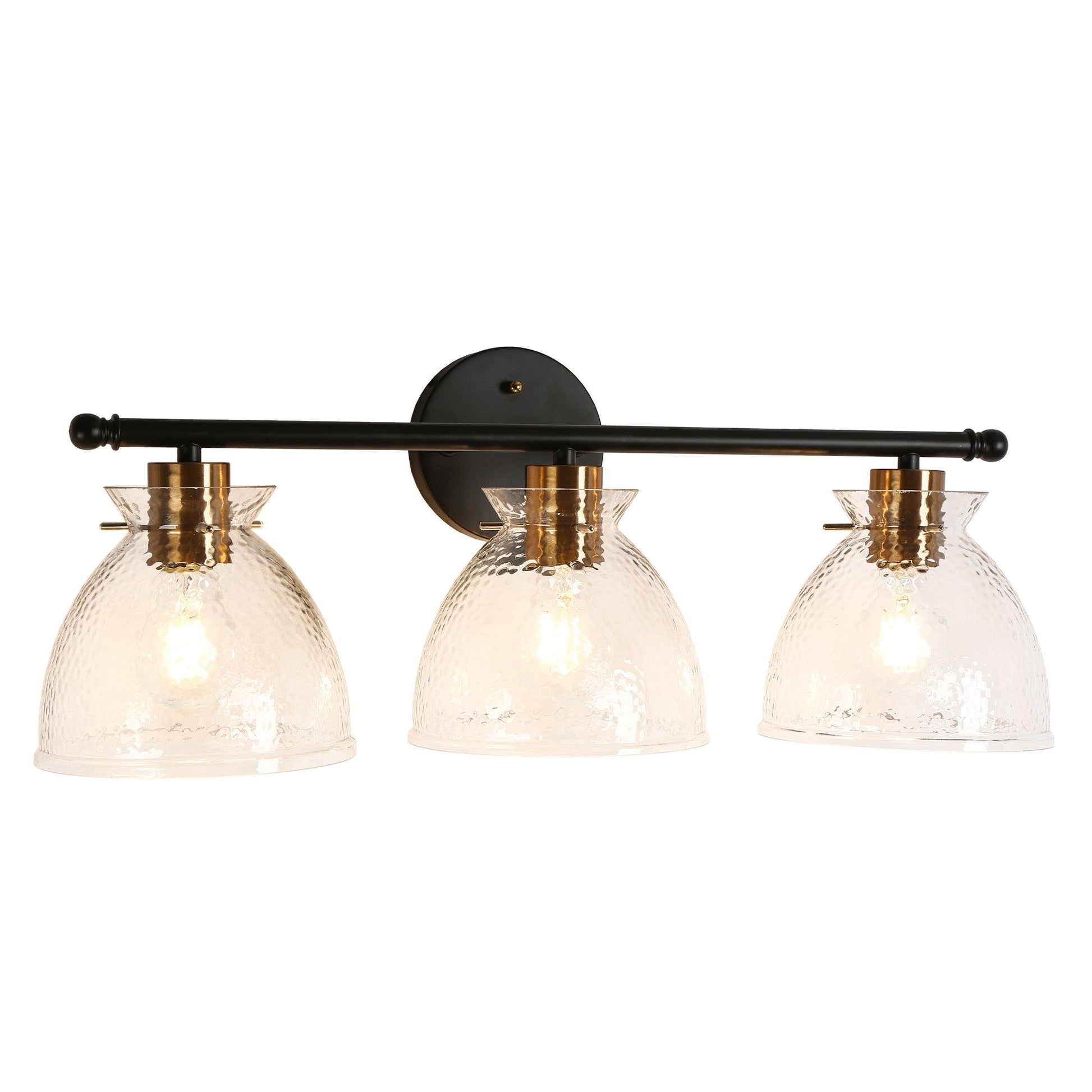 3-Light Black Gold Water Ripple Glass Bath Vanity Light - Belles Lighting