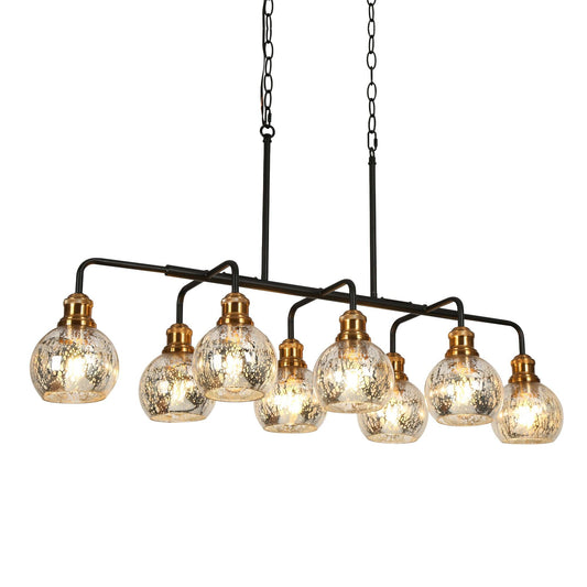 8-Light Black Gold Linear Glass Island Chandelier - Belles Lighting