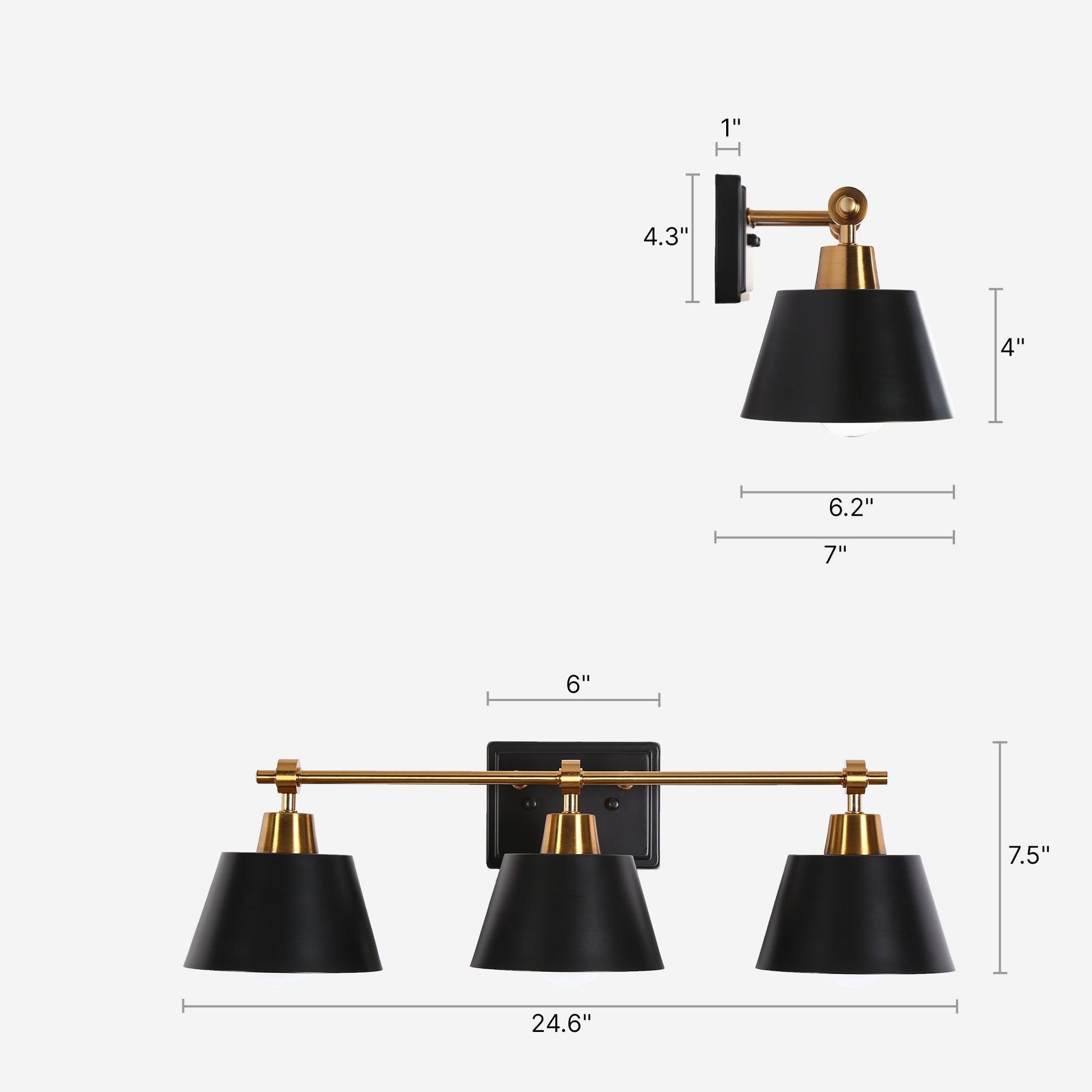 3-Light Black Gold Bath Vanity Lights Wall Lamps - Belles Lighting