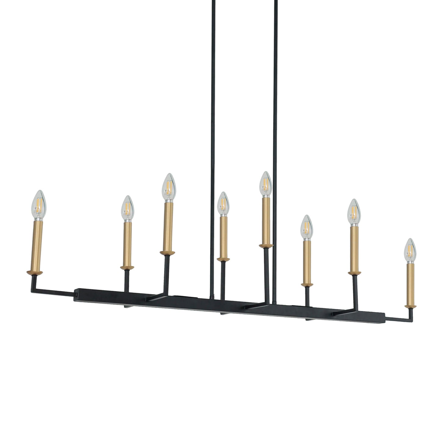 Modern Black and Gold 8-Light Island Candle Linear Chandelier