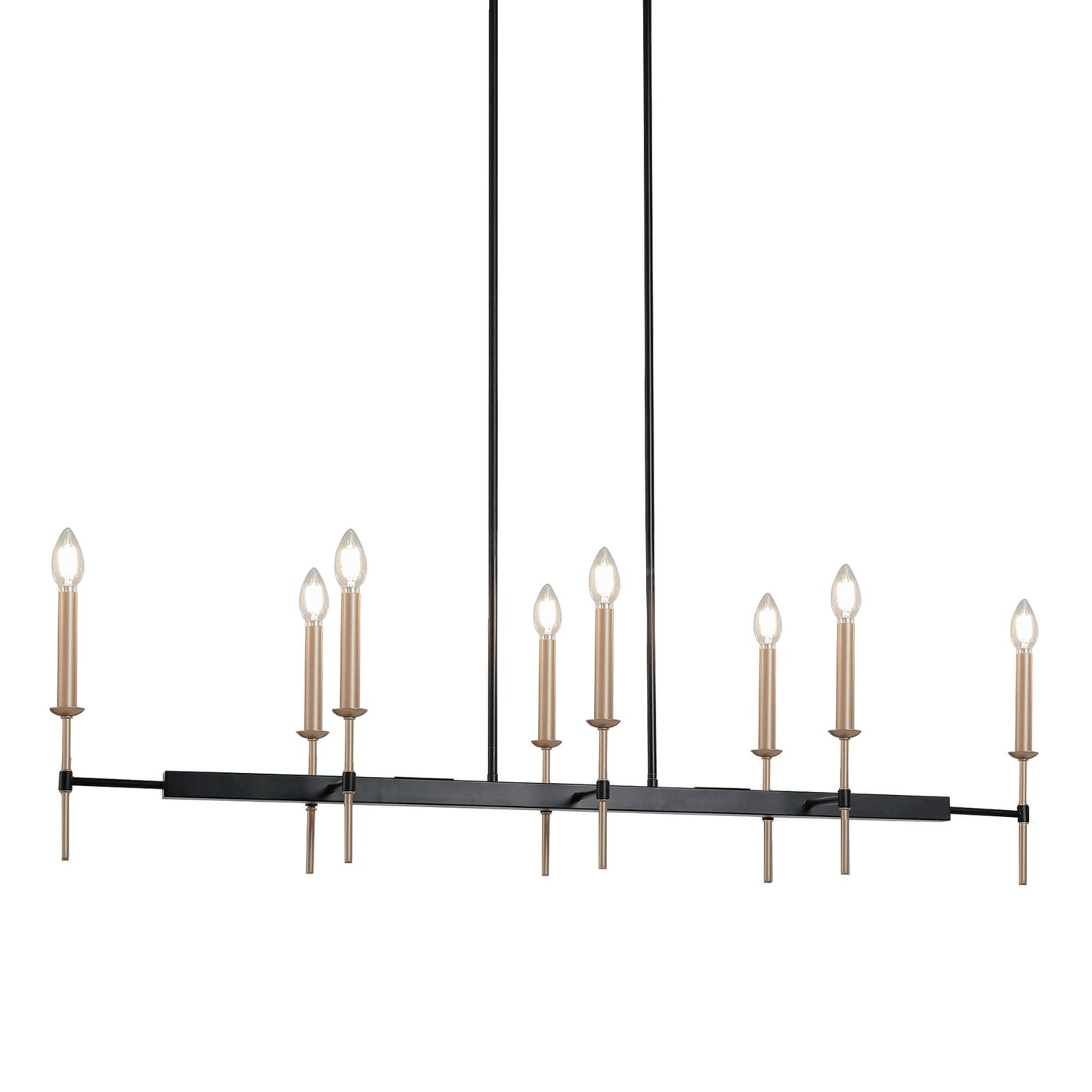 Modern Black and Gold 8-Light Island Linear Candle Chandelier