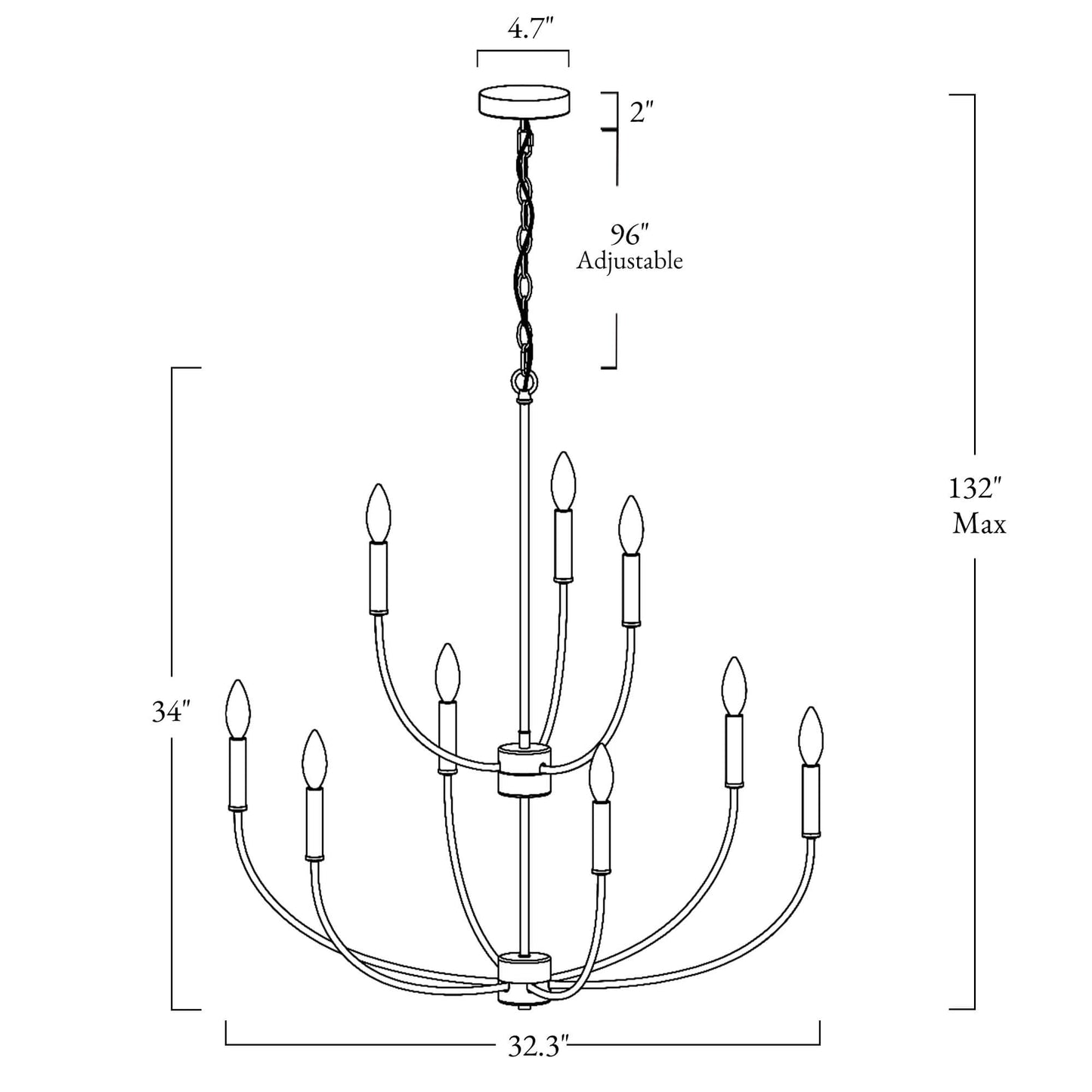 Farmhouse 9-Light Black Tiered Metal Candle Chandelier