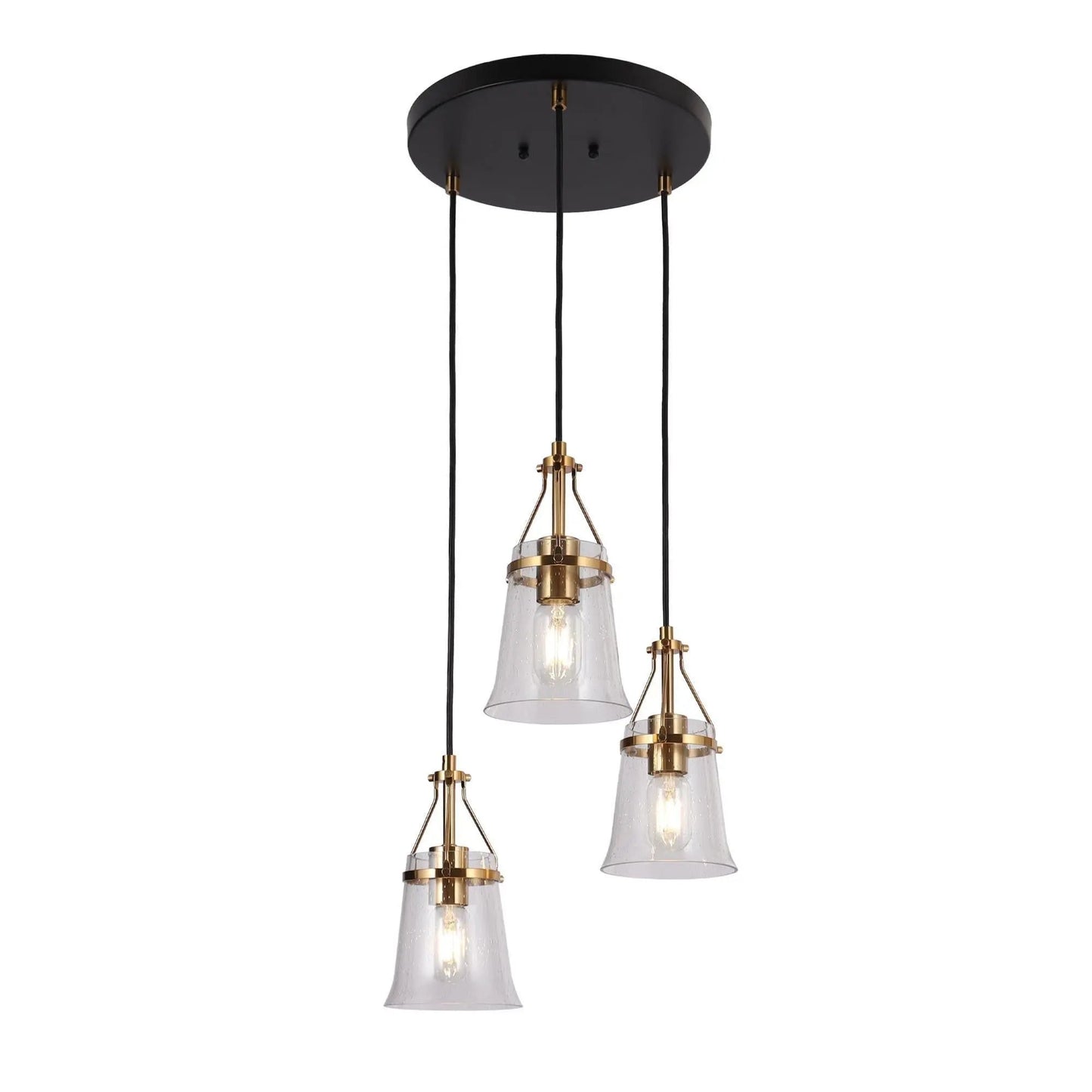 Agnes 3-Light Matte Black and Plating Brass Chandelier 