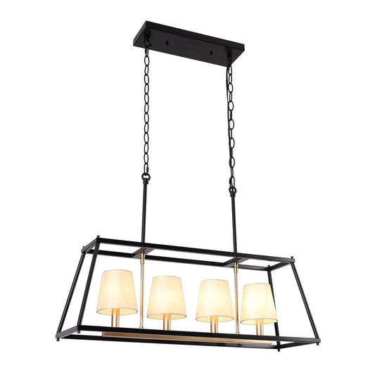 Estrellad 5-Light 28.5-in Black&Gold Modern Rectangle Kitchen Island Light with Fabric Shade