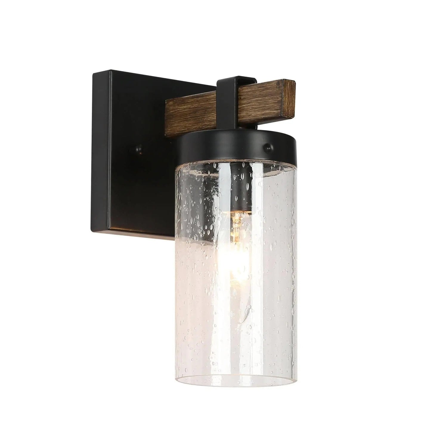 Bonnie 1-Light Black and Wood Vanity Light