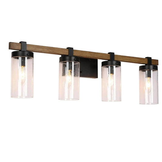 Bonnie 4-Light Black and Wood Vanity Light