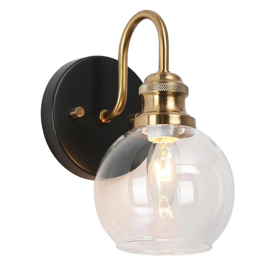 Boyce 1-Light Black & Gold with Globe Clear Glass Wall Sconces