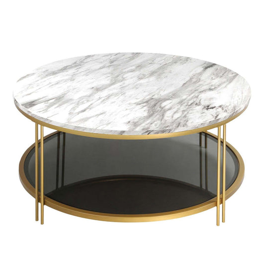 Round Coffee Table with Marble Finish Top - Belles Lighting