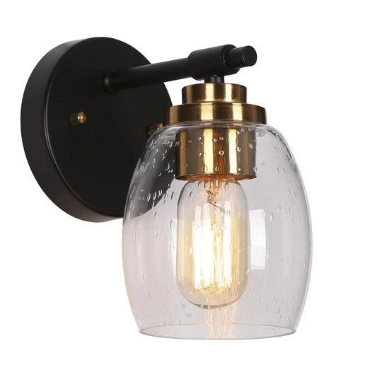 Gary 1-Light Black & Gold with Bell Seeded Glass Wall Sconces