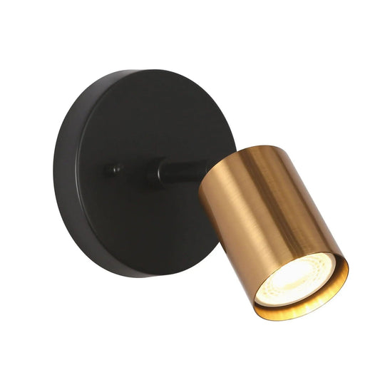 Serrulata 1-Light Modern Black and Gold Cylinder Wall Sconces