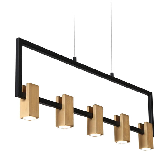 Eucarpius 5-Light 27.5-in Black&Gold Modern Rectangle LED Kitchen Island Light