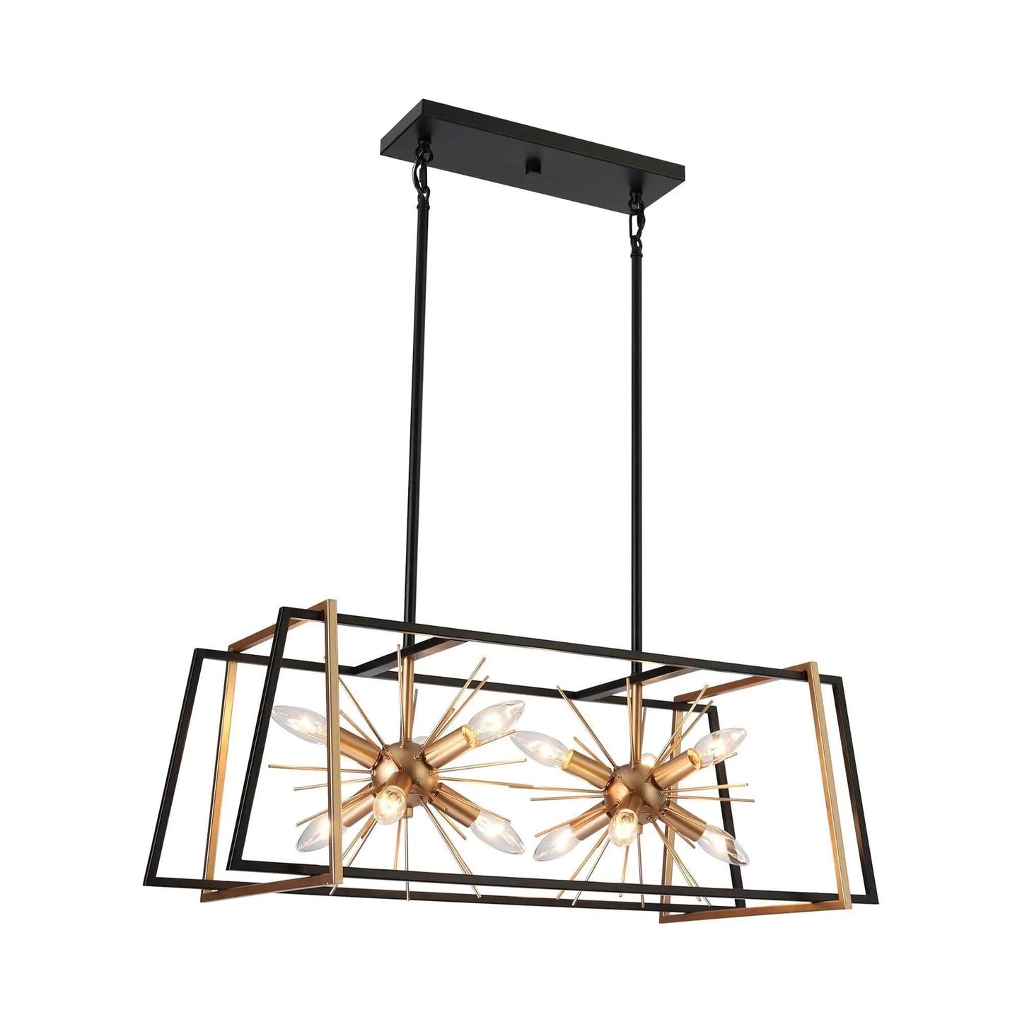 Sundews 5-Light 29.5-in Black&Gold Modern Rectangle Kitchen Island Light