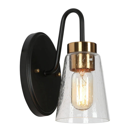 Neil 1-Light Black & Gold with Cone Seeded Glass Wall Sconces