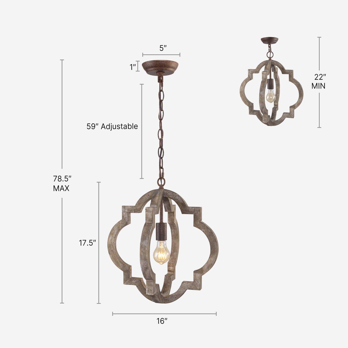 1-Light Farmhouse Wood Lantern Pendant Light - Belles Lighting