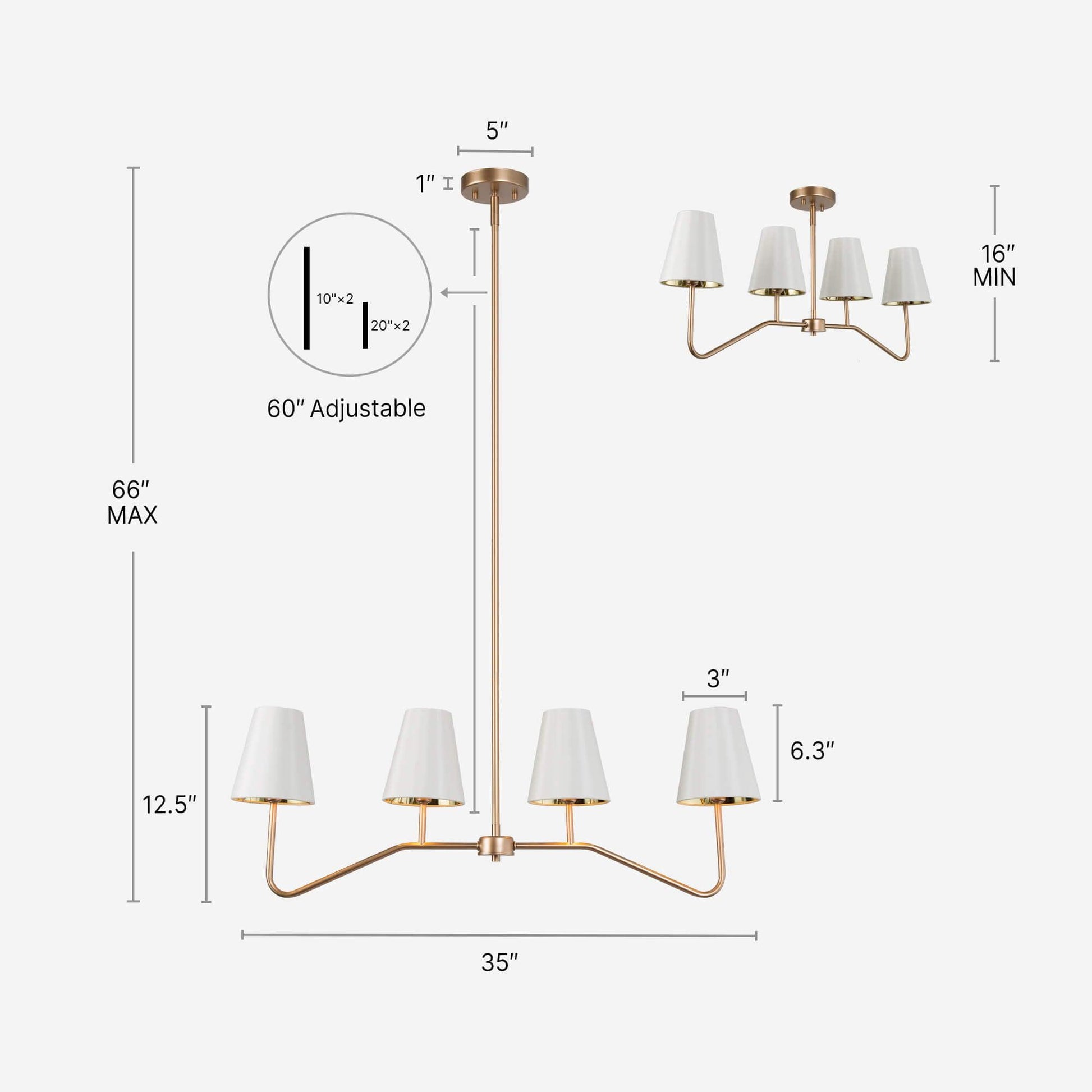 4-Light Linear Island Chandelier with Fabric Shade - Belles Lighting