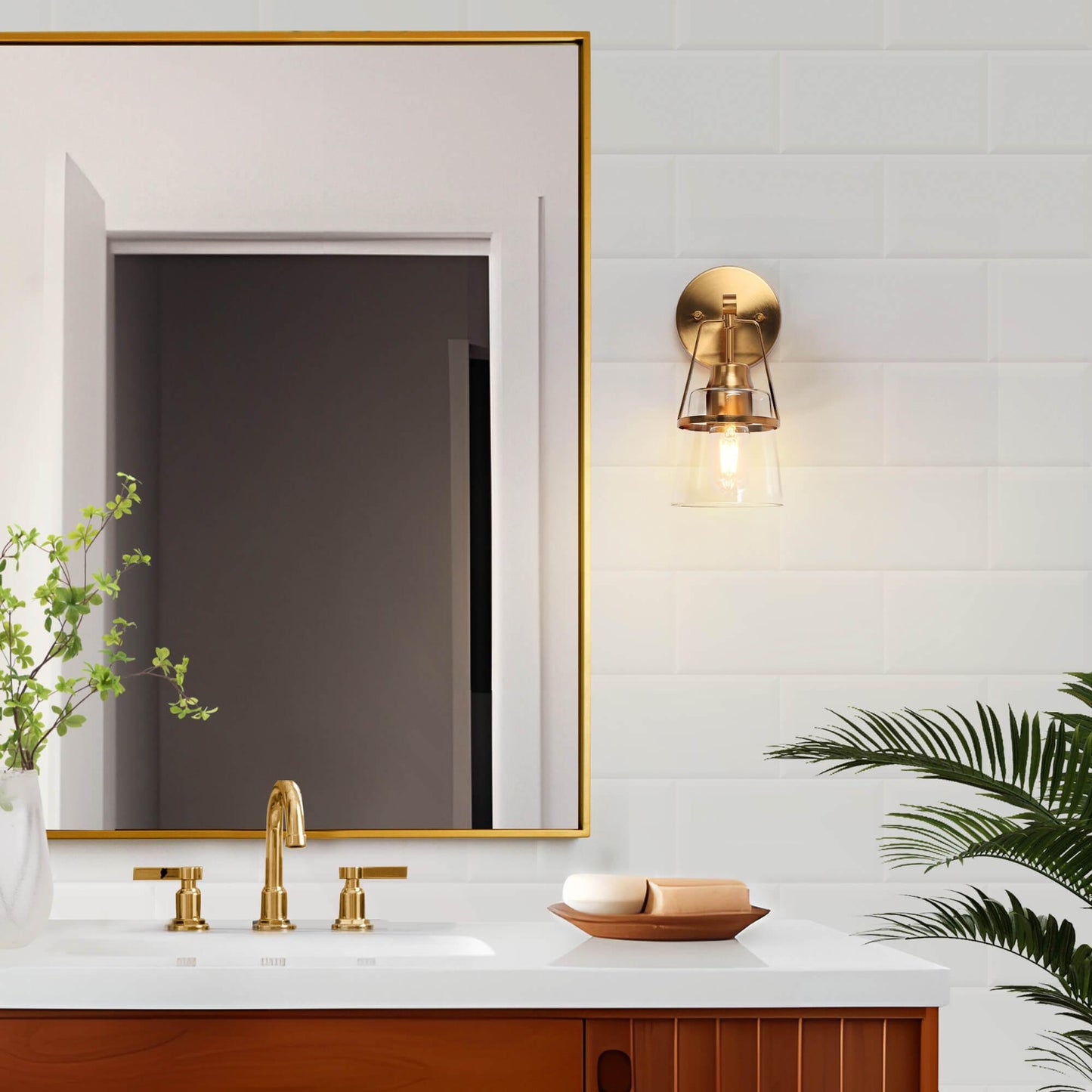 1-Light Bath Vanity Light Gold Glass Wall Sconces - Belles Lighting