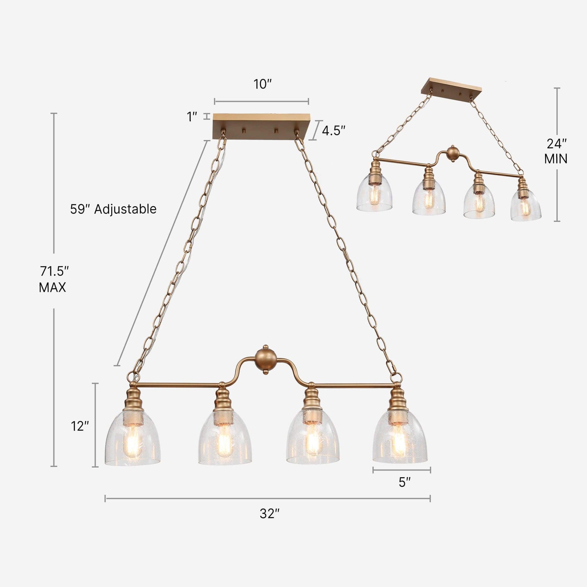 4-Light Modern Gold Seeded Glass Kitchen Island Chandelier - Belles Lighting