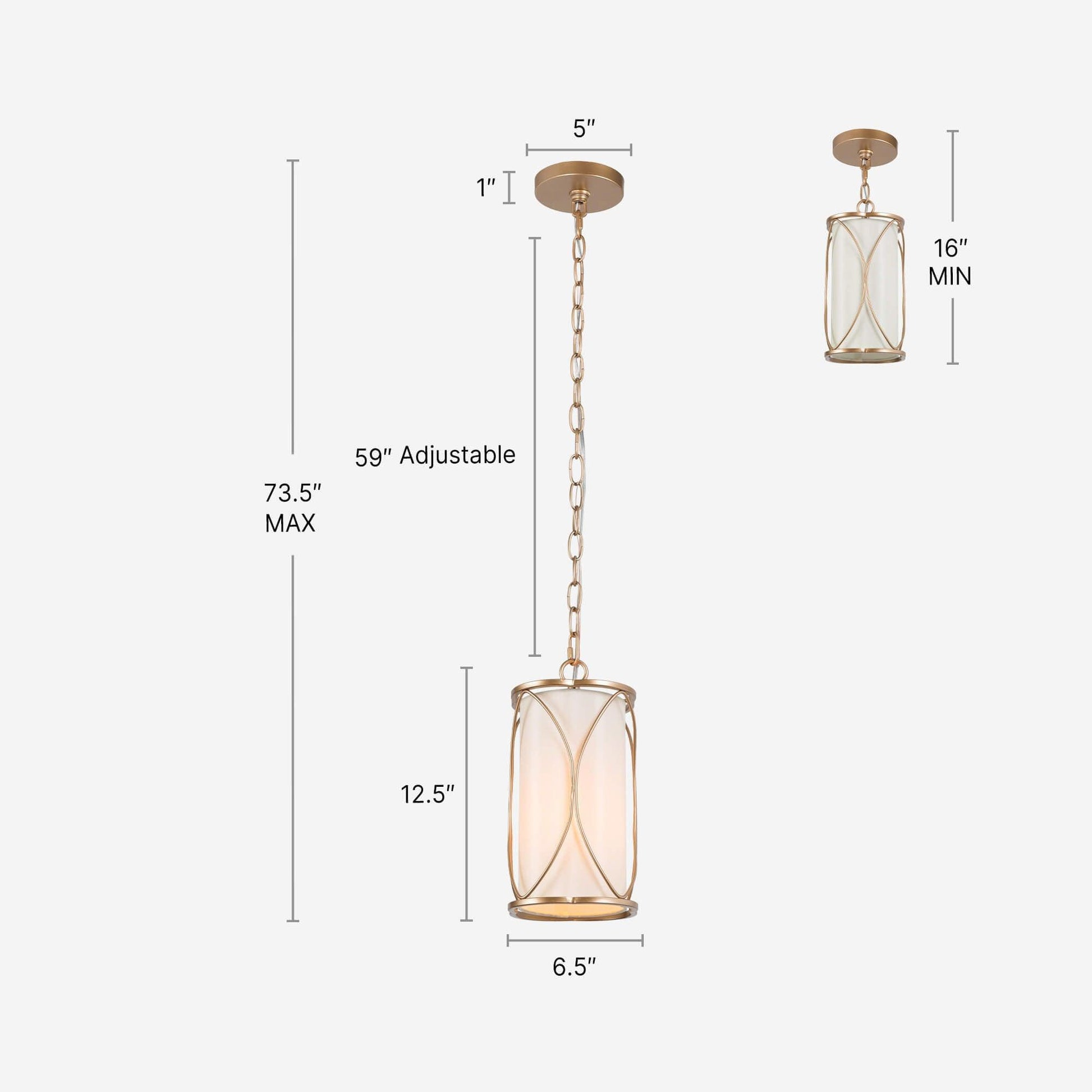 1-Light Gold Pendant Light with Fabric Shade - Belles Lighting