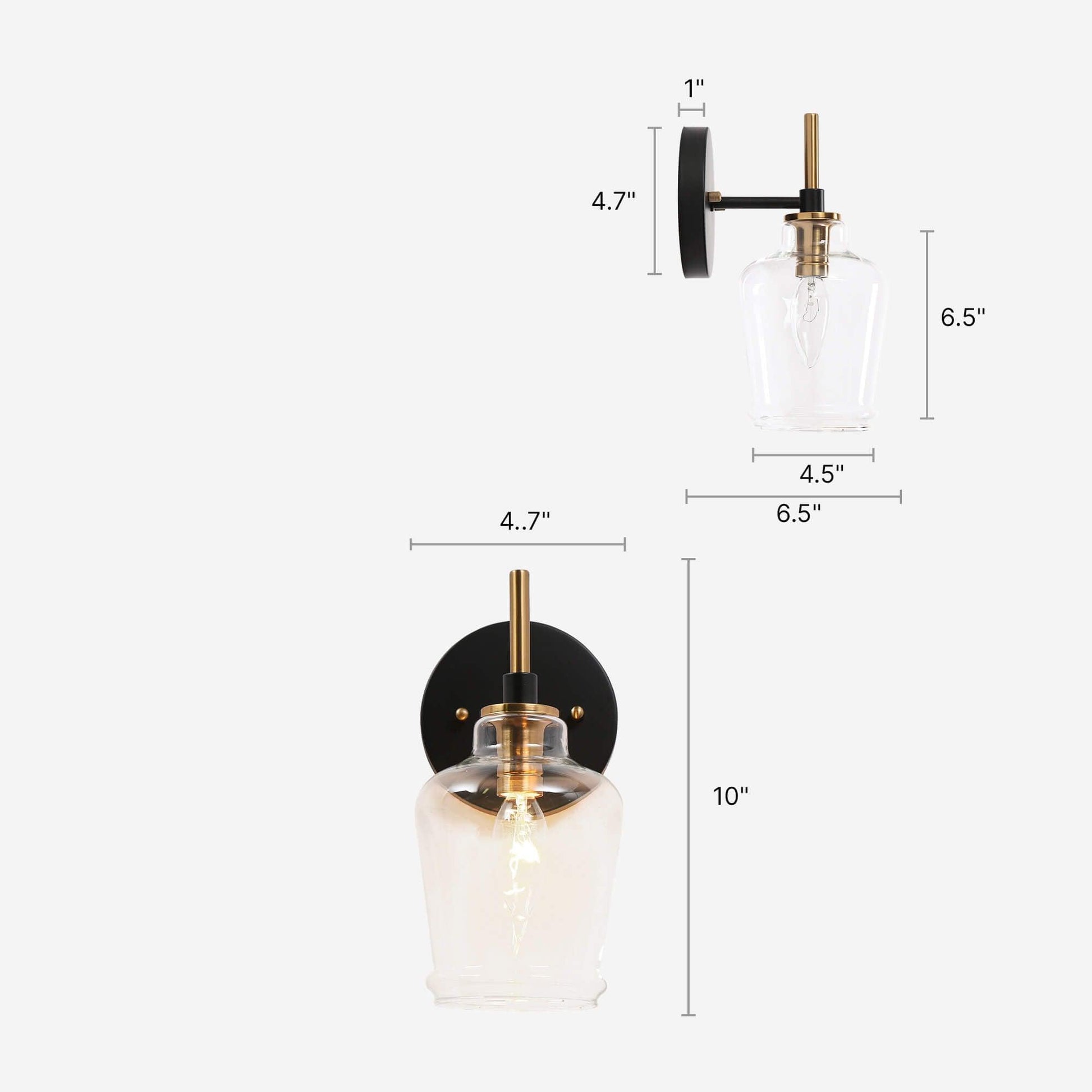 1-Light Black Gold Clear Glass Wall Sconces - Belles Lighting