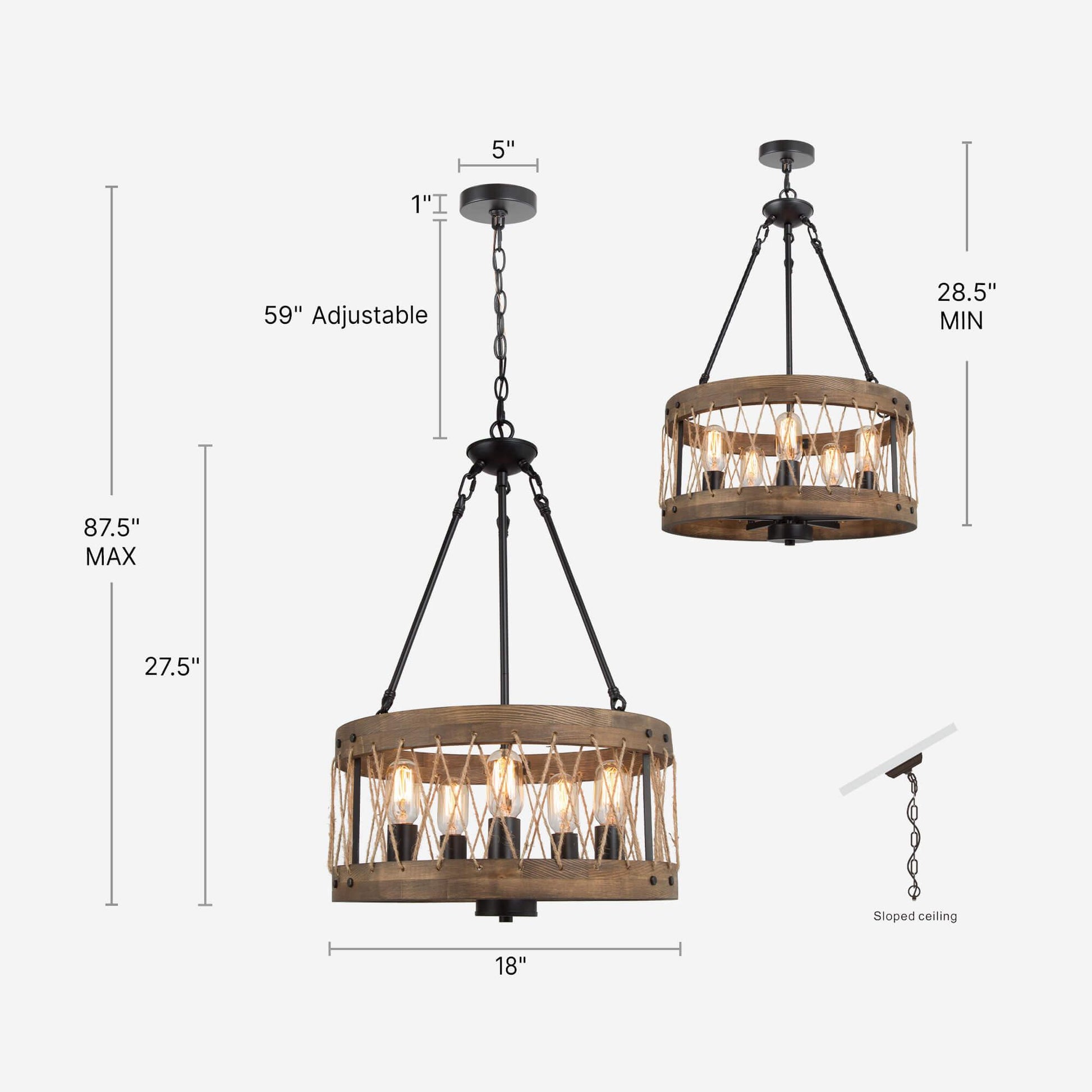 5-Light Wood Drum Chandeliers - Belles Lighting