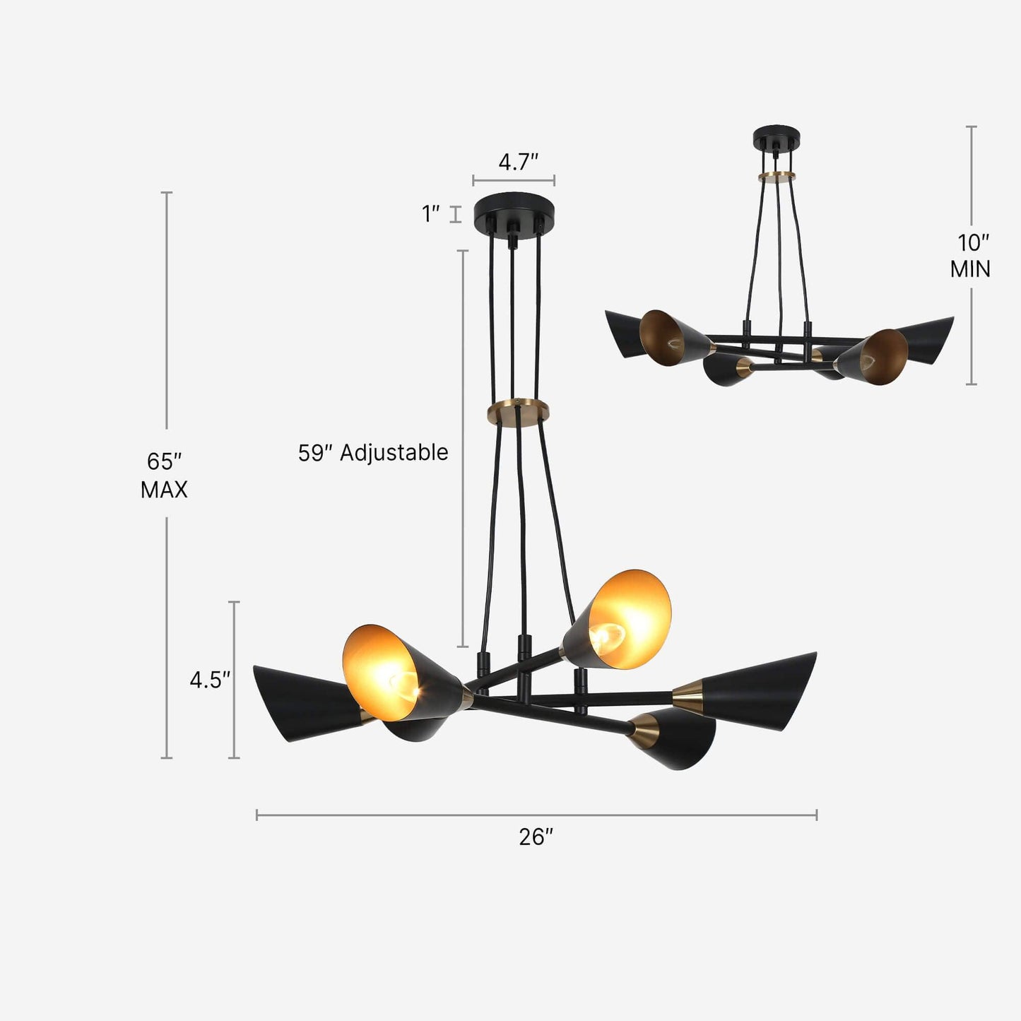 6-Light Black & Gold Sputnik Chandeliers - Belles Lighting