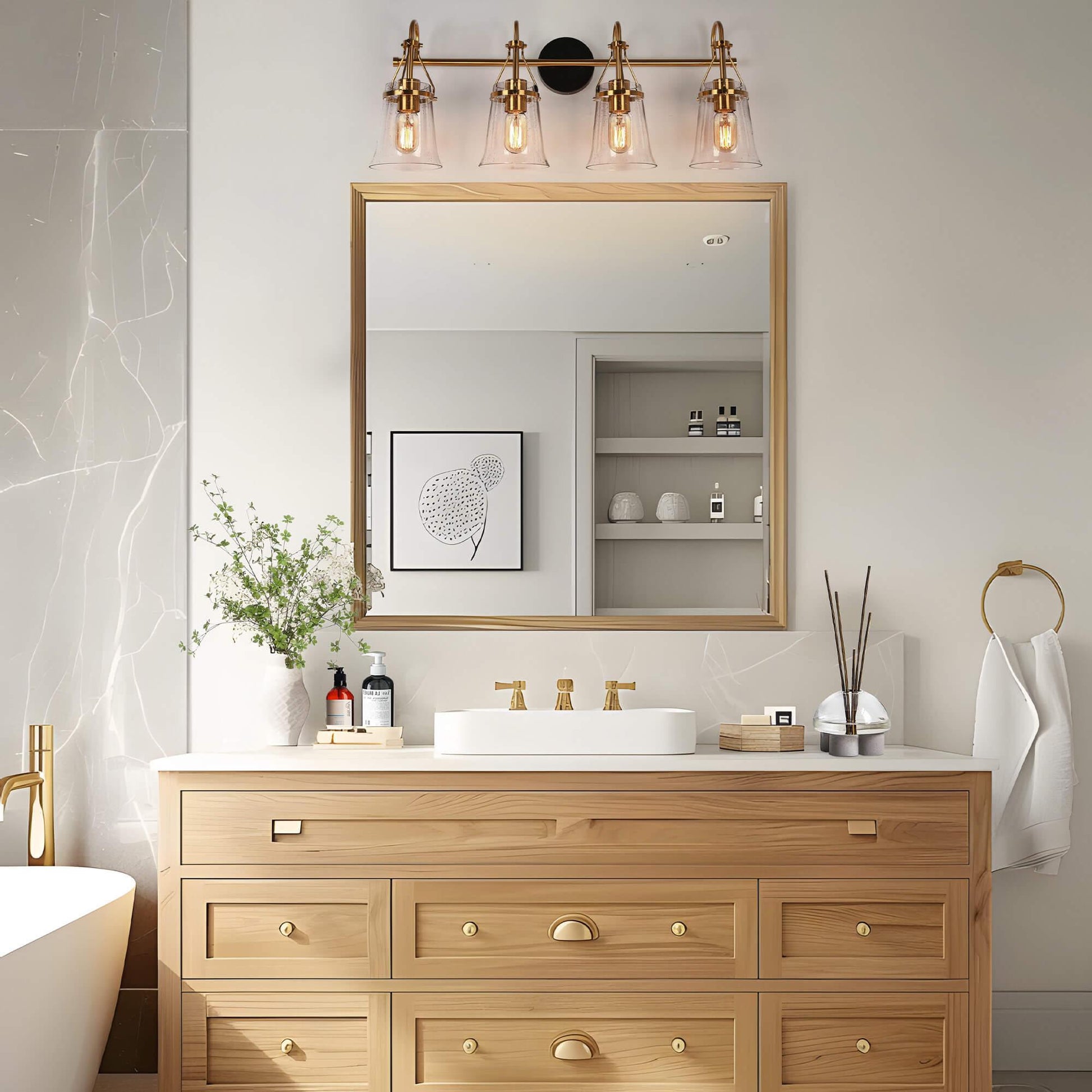 4-Light Seeded Glass Bath Vanity Lights - Belles Lighting