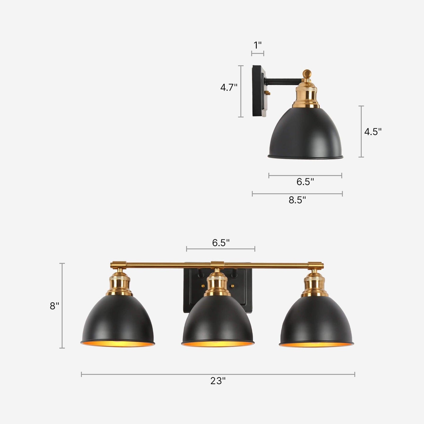 3-Light Bath Vanity Lights with Black Dome Shade - Belles Lighting