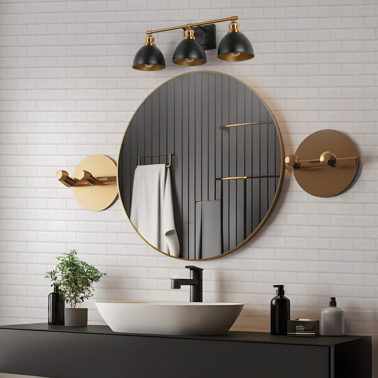 3-Light Bath Vanity Lights with Black Dome Shade - Belles Lighting