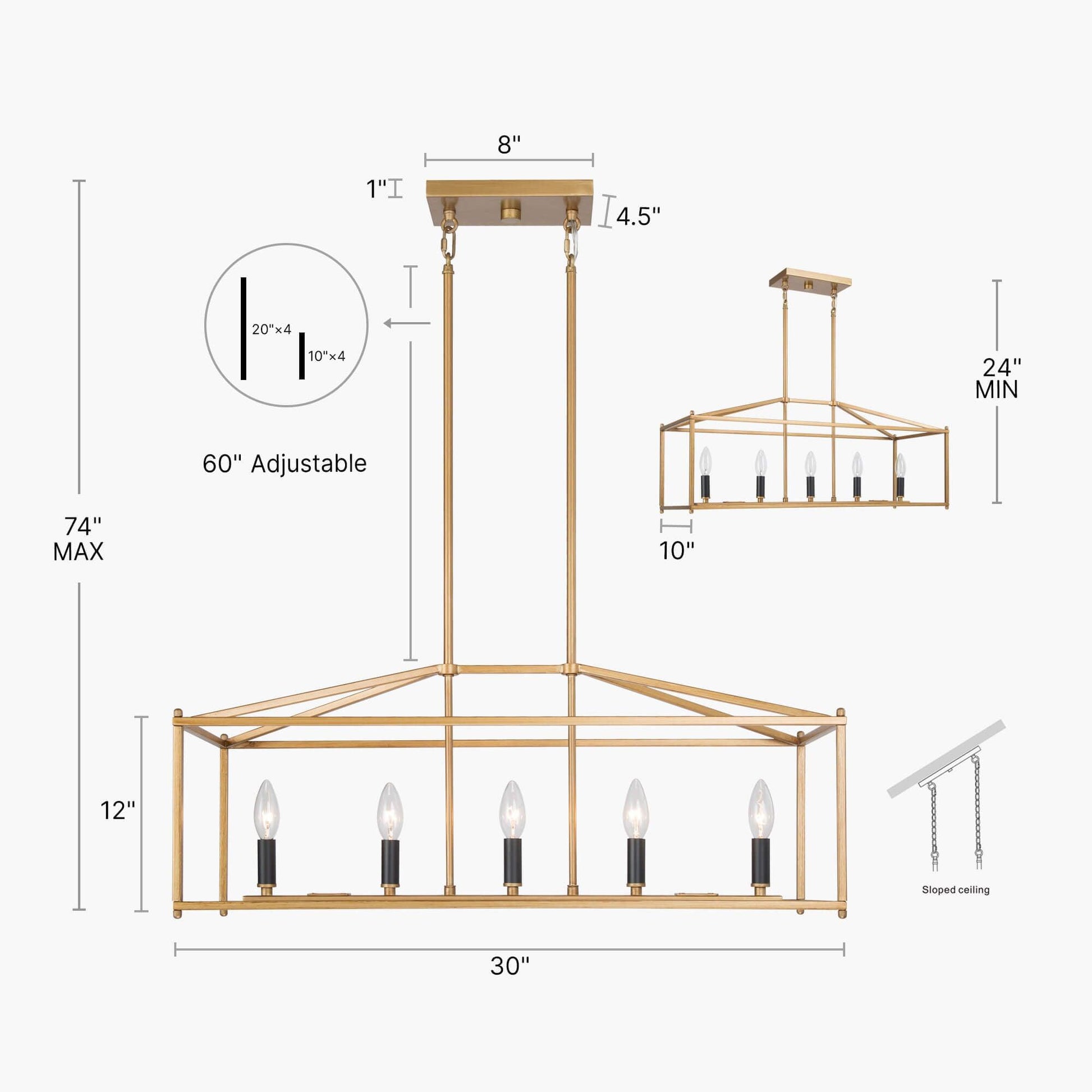 5-Light Gold Metal Chandeliers Island Lights - Belles Lighting