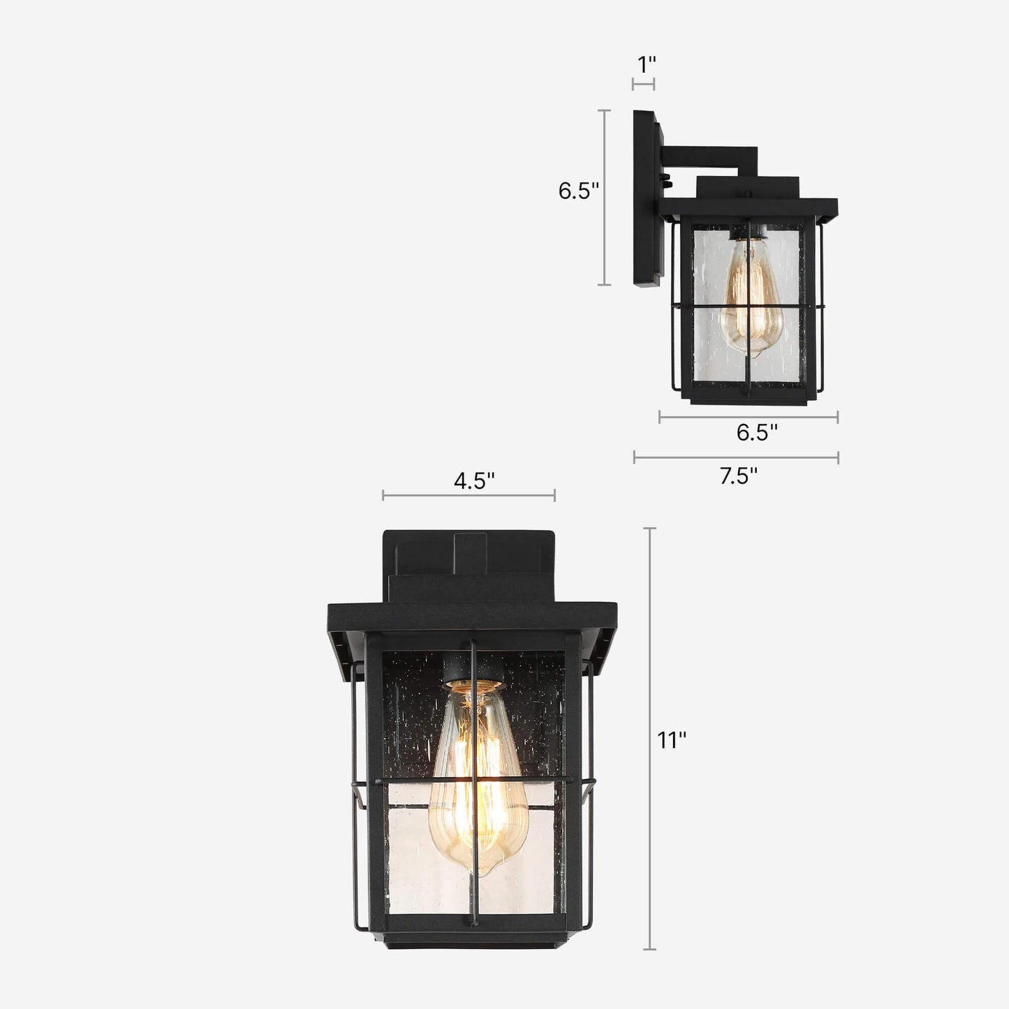 1-Light Black Outdoor Wall Light with Seeded Glass 2 Pack - Belles Lighting