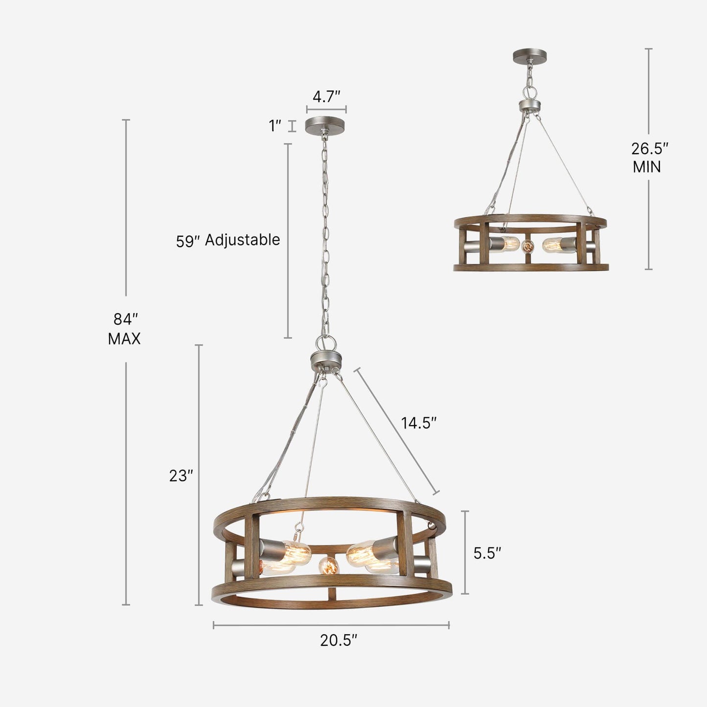 5-Light Faux Wood Drum Chandelier - Belles Lighting