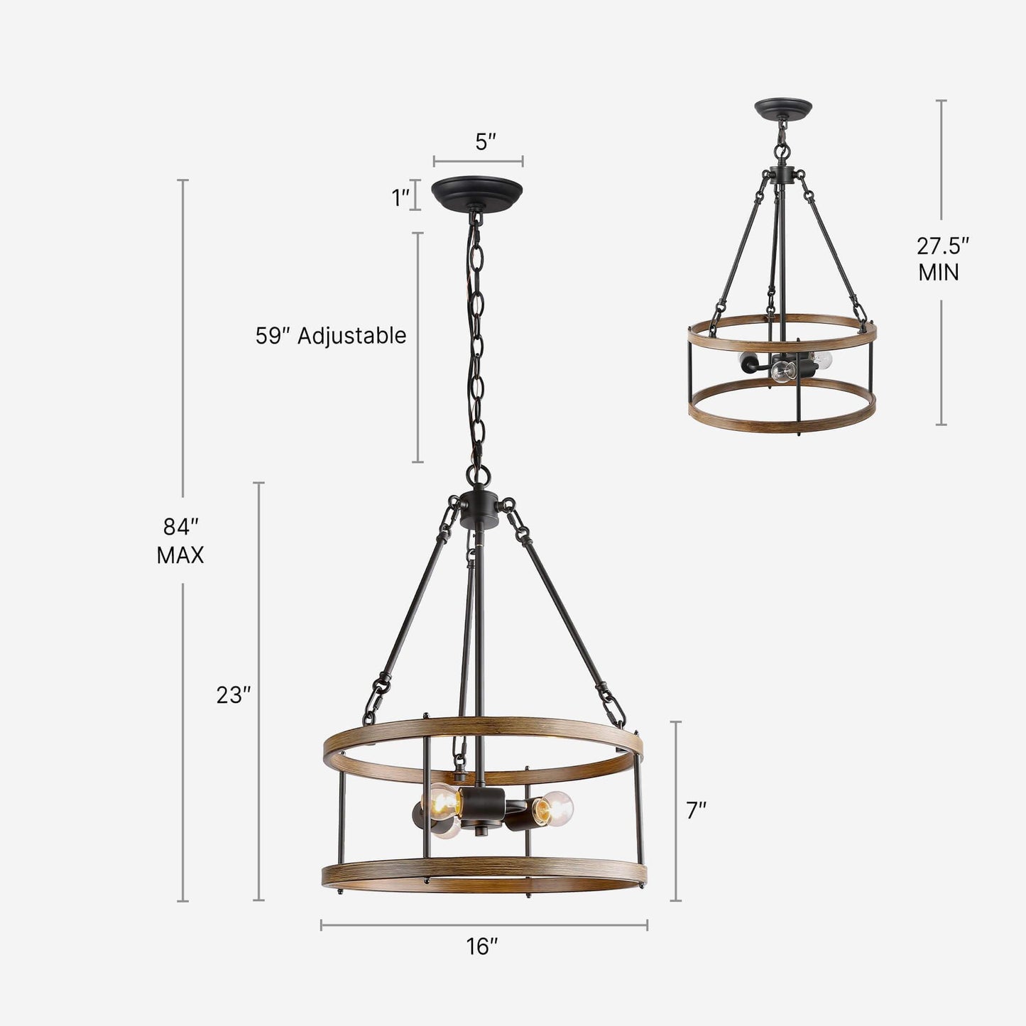 3-Light Faux Wood Drum Chandelier - Belles Lighting