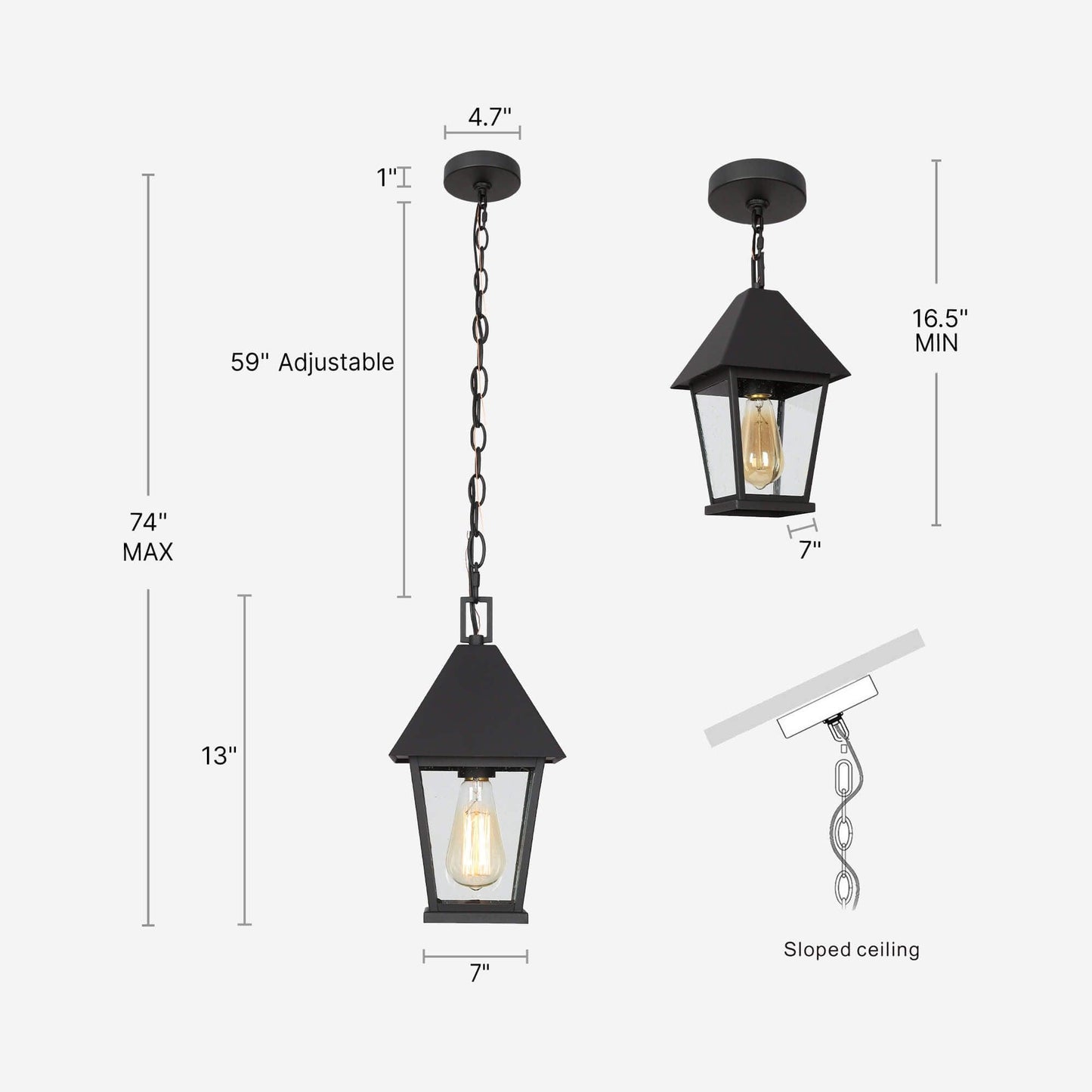 1-Light Black Outdoor Pendant Light with Seeded Glass Shade - Belles Lighting