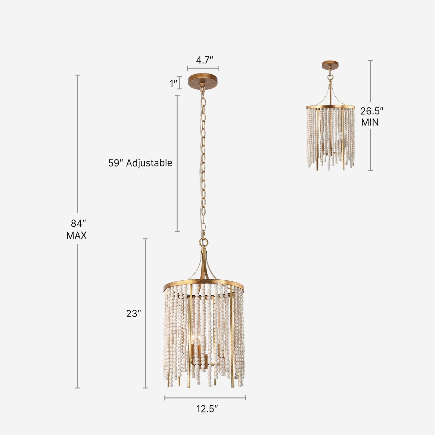 3-Light Wood Beaded Chandeliers Gold - Belles Lighting