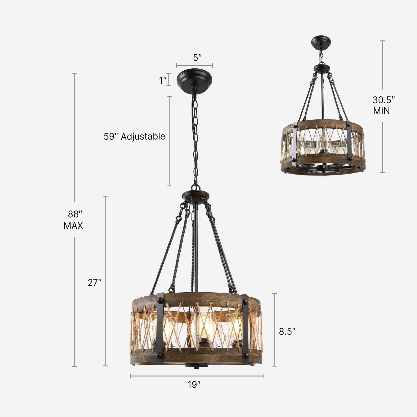 5-Light Wood Drum Chandelier - Belles Lighting