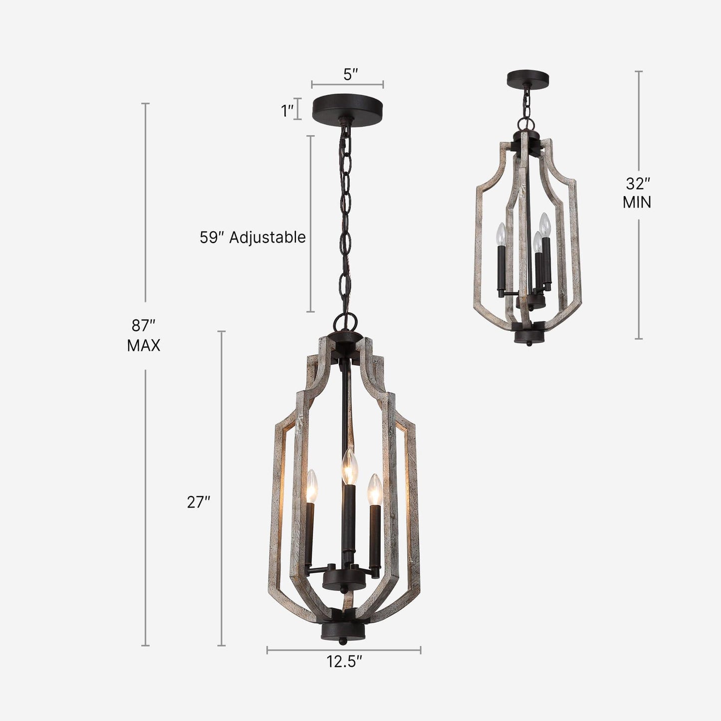 3-Light Wood Lantern Chandeliers - Belles Lighting