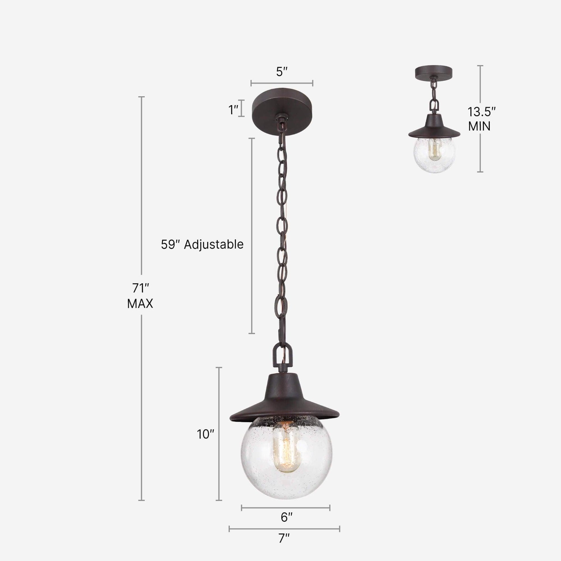 1-Light Rusty Globe Outdoor Pendant Light with Seeded Glass - Belles Lighting