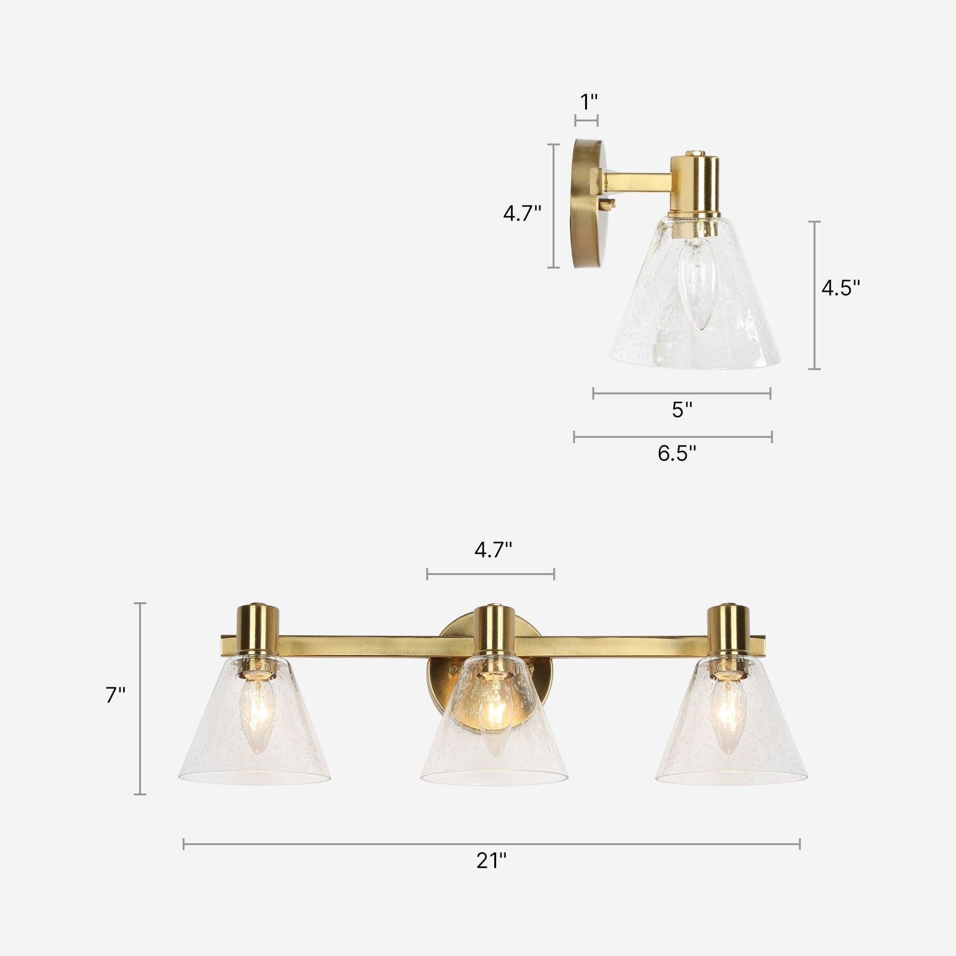 3-Light Gold Seeded Glass Vanity Lights - Belles Lighting