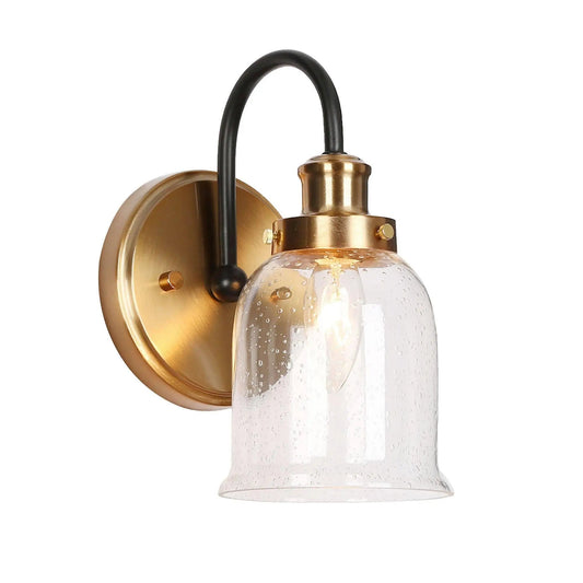 Thelonious 1-Light Black and Gold Bell Seeded Glass Wall Sconces