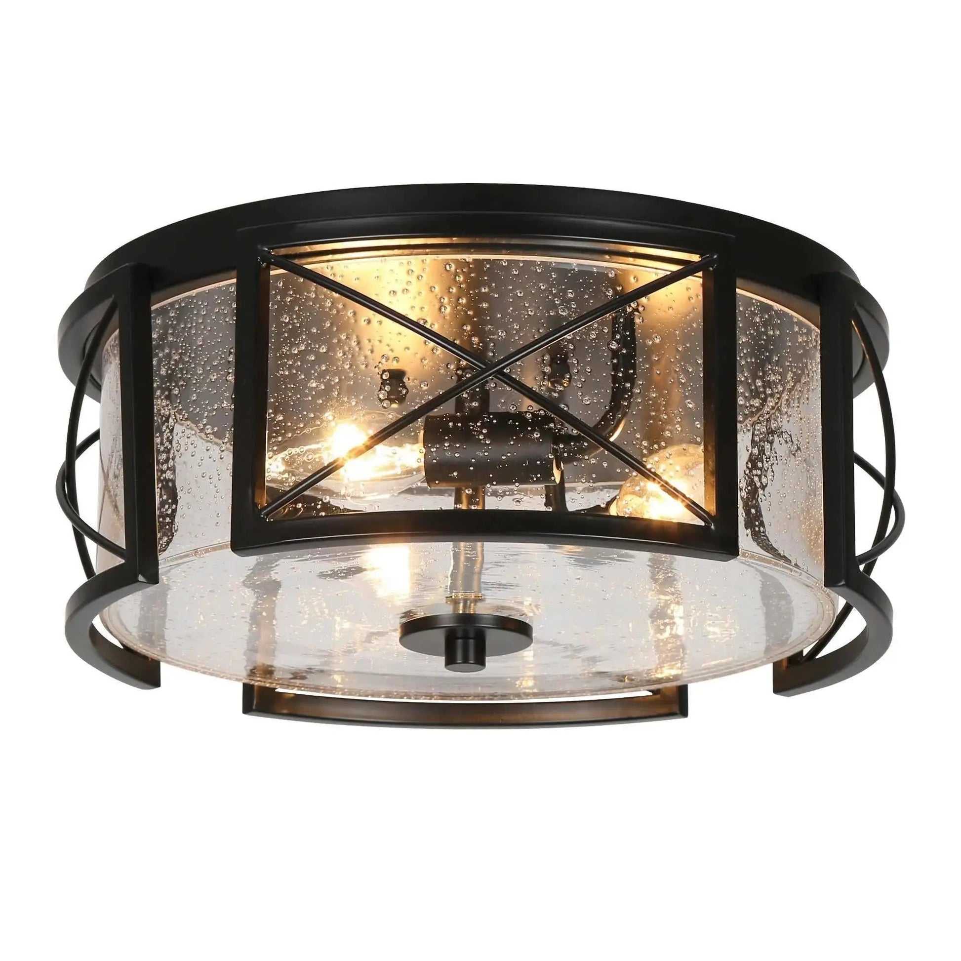 Kimberly Matte Black Clear Seed Glass Flush Mount 3 Lights 188.99