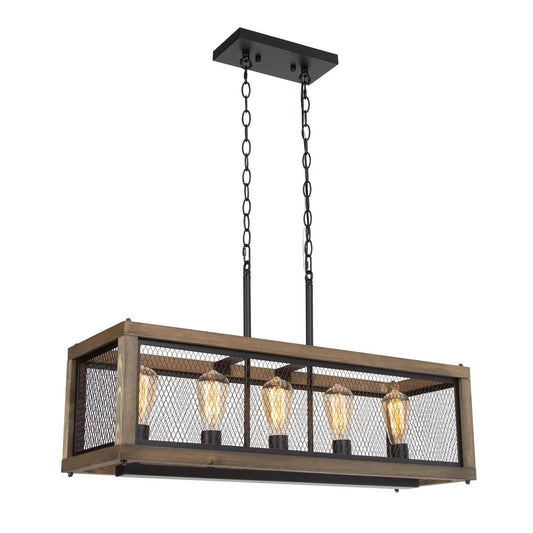 Aerissera 5-Light 31.5-in Black&Wood Farmhouse Rectangle Kitchen Island Light