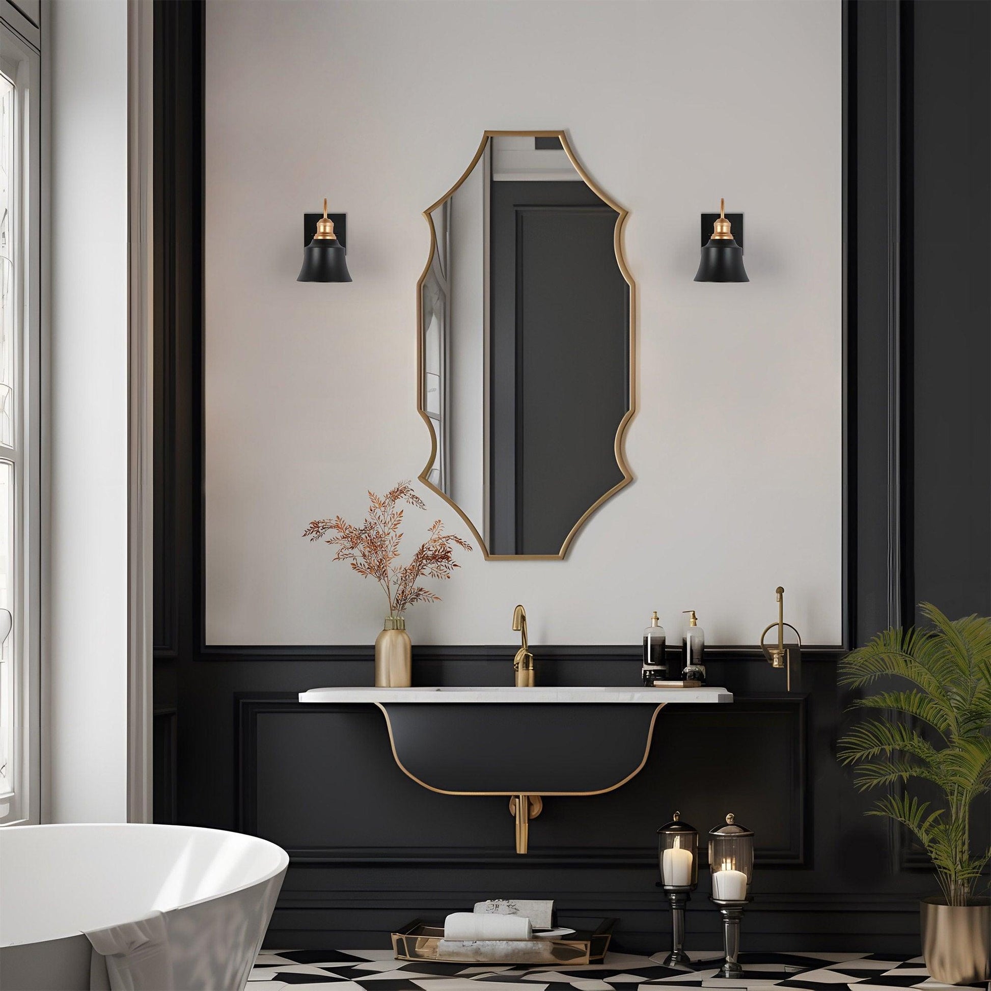 1-Light Wall Light Black Gold Bath Vanity Light - Belles Lighting