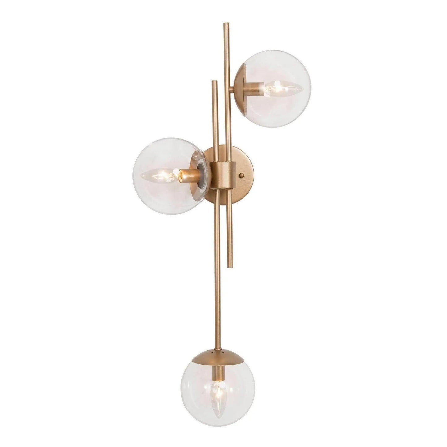 Memminger 3-Light Gold Wallchiere Globe-Glass Wall Sconces