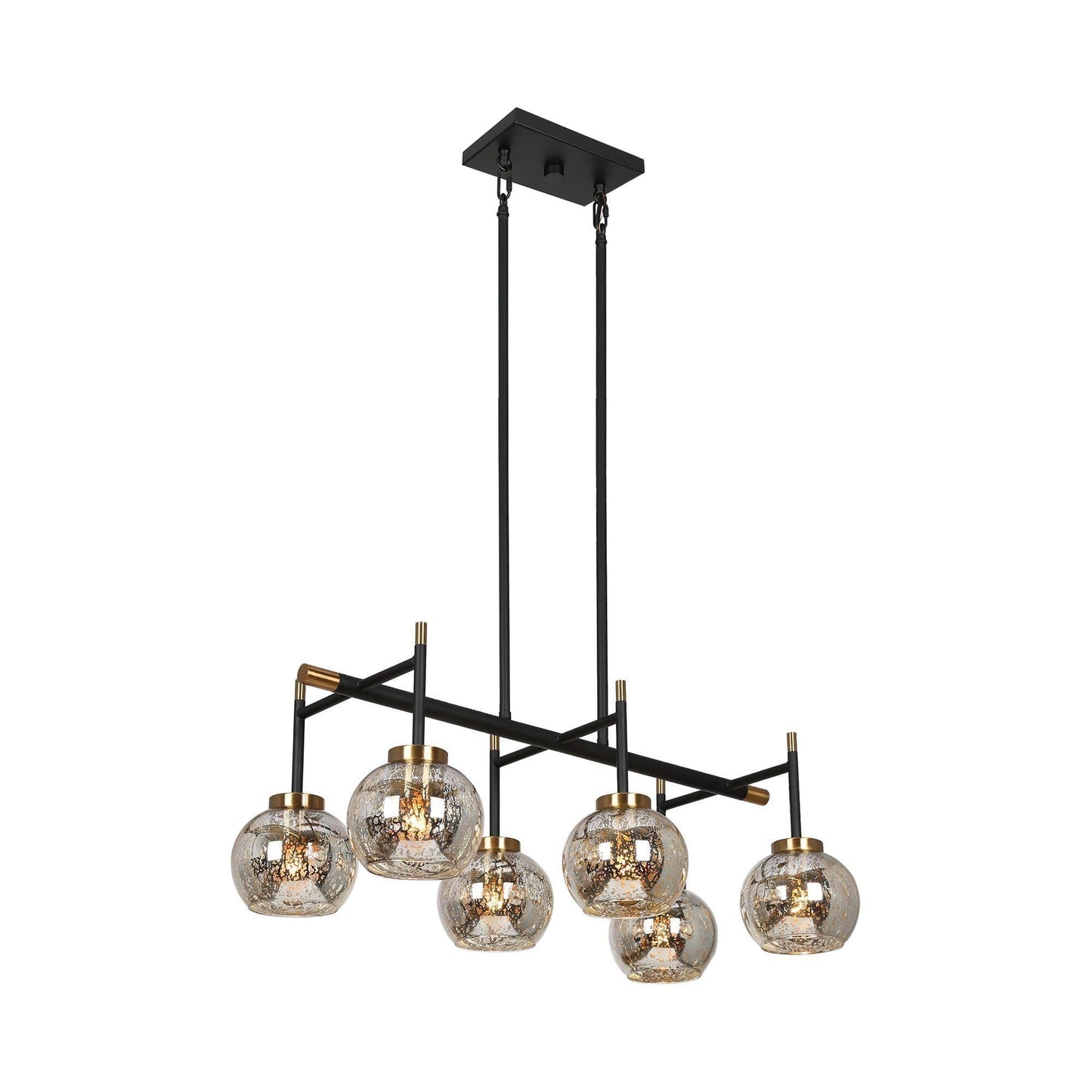 Rafflesia 6-Light 27.5-in Black Modern Linear Kitchen Island Light with Textured Glass