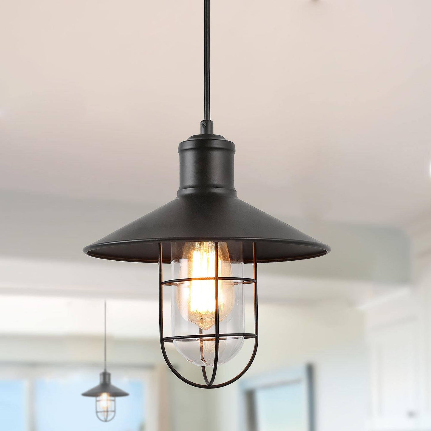 Tartaphele 1-Light Medium Black Farmhouse Pendant Light Fixtures