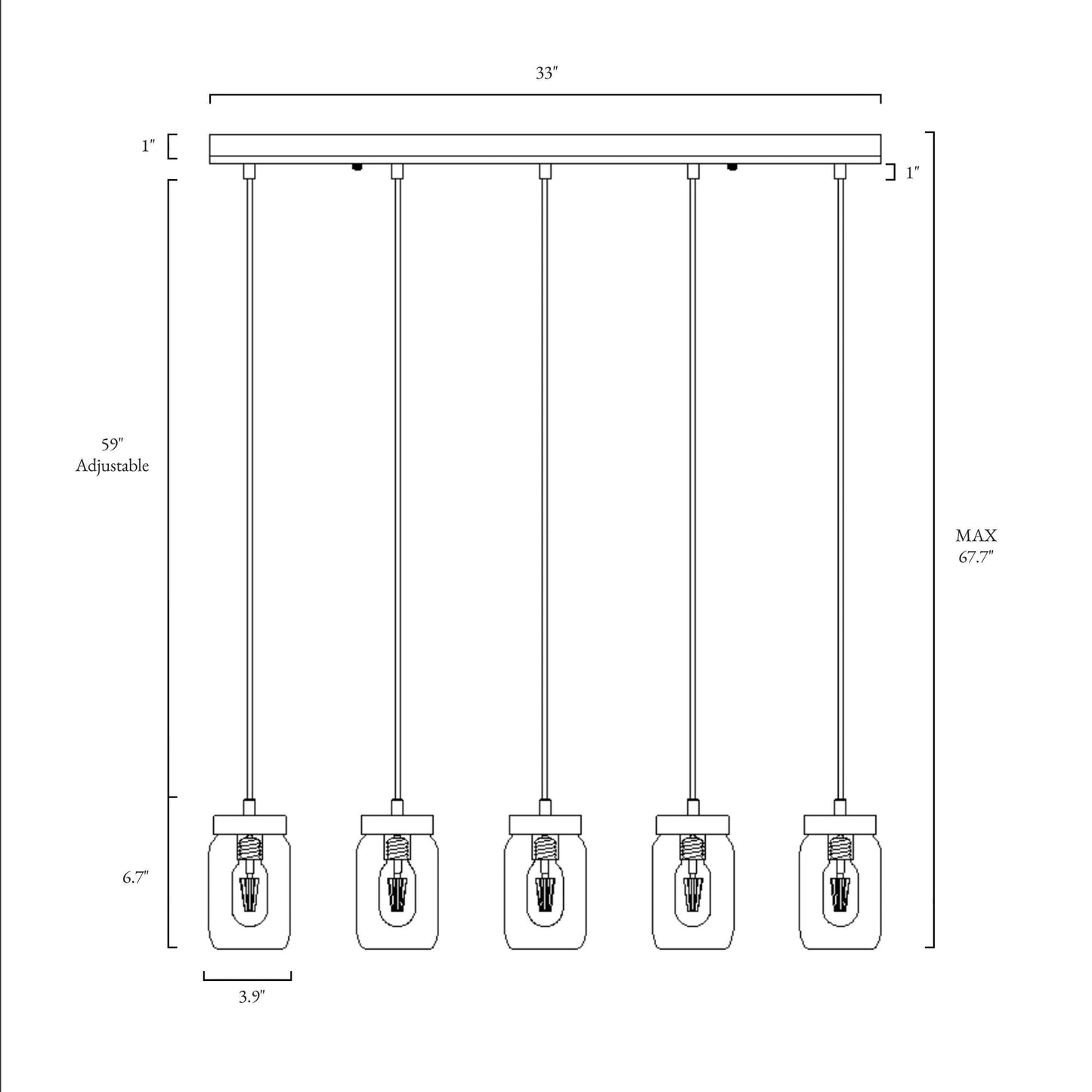 Farmhouse 5-Light Mason Jar Pendant Island Lights Chandelier